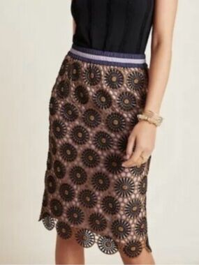 Current Air Loire Lace Pencil Skirt Anthropologie  Small Midi Art Deco Crochet